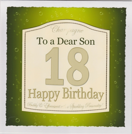 8 x 8 18th Birthday Son Champagne Label Scalloped Corner Top by Susan Cummings