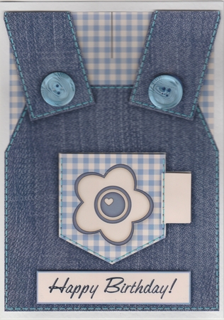 Country Overalls Denim Blue - Happy Birthday - Card by Susan Cummings