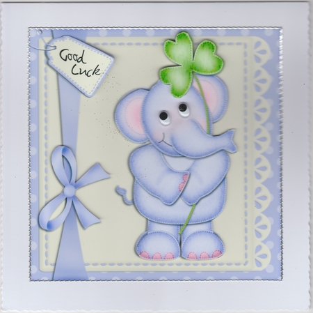 Lola Elephant's Good Luck Clover Quick Card N 3D Decoupage by Susan Cummings
