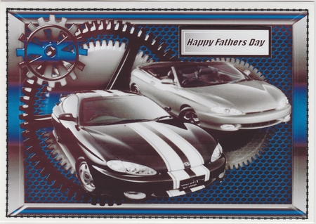 Silver/black Sports Cars in Steampunk Frame Fathers Day A4 by Susan Cummings
