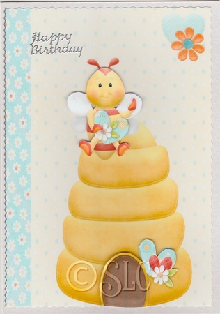 Cute Little Orange & Yellow Bee on a Bee Hive by Susan Cummings