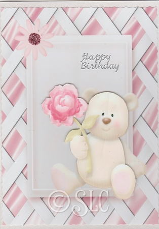 Cute Bear with Rose in Pretty Pink Frame by Susan Cummings