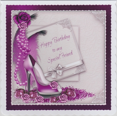 Purple Peep Toe and Roses and Feather Card Front by Susan Cummings