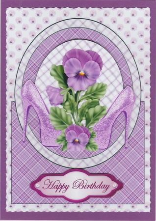Purple Shoes and Pansy Card Front by Susan Cummings