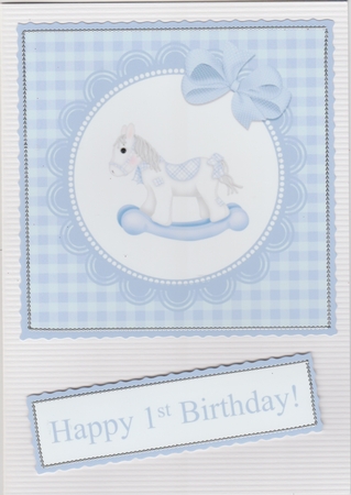 Rocking Horse Birthday Card Blue Gingham Design Age 1,2,3,4 by Susan Cummings