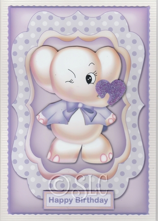 Cute Elephant in Lilac Card Front by Susan Cummings