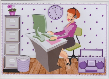 Lady in Office on Her Computer A4 by Susan Cummings
