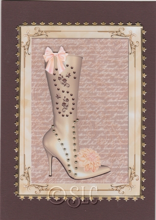 Cream Boot and Dahlia Card Front by Susan Cummings