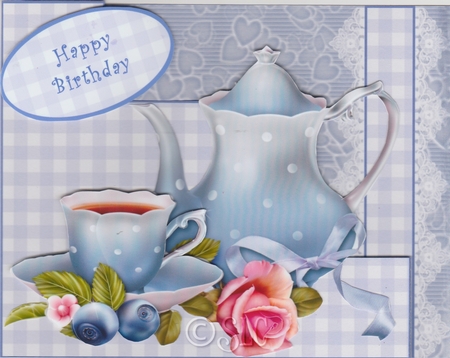 Blueberry Teatime All Occasions Stand Alone Card by Susan Cummings