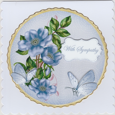 Blue Wild Rose Sympathy 7in Circle Decoupage Topper by Susan Cummings