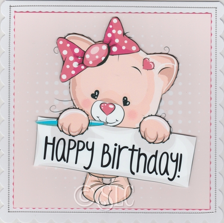 Birthday Kitten Card Front / Topper by Susan Cummings