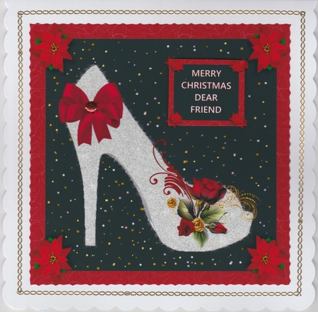 Glitter shoe 8 x 8 Christmas card front by Susan Cummings