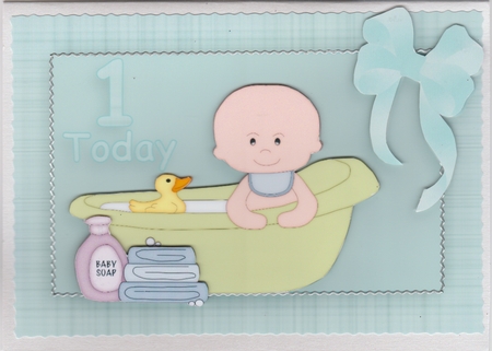 1 Today Bath Time Boy Quick Card Front with Decoupage by Susan Cummings