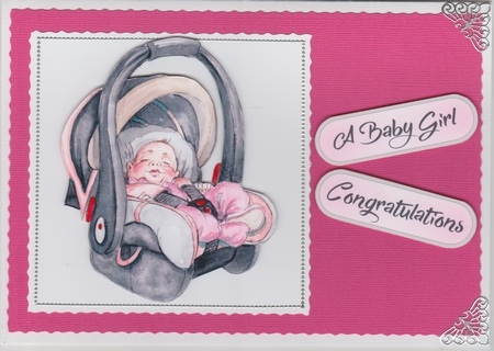 New Baby Decoupage - Car Seat - Pink by Susan Cummings