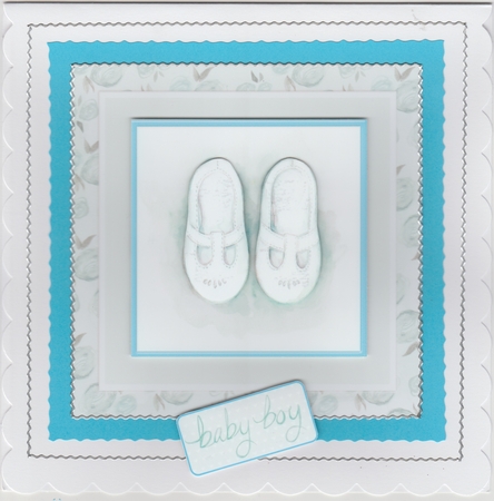 New baby boy blue shoes 6 x 6 card topper by Susan Cummings