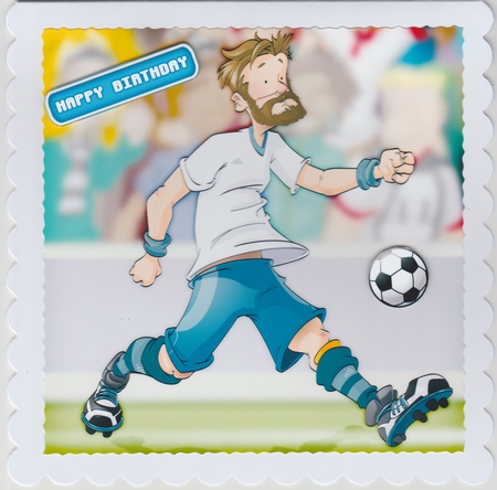 Football Dude White and Blue Beard 8x8 by Susan Cummings