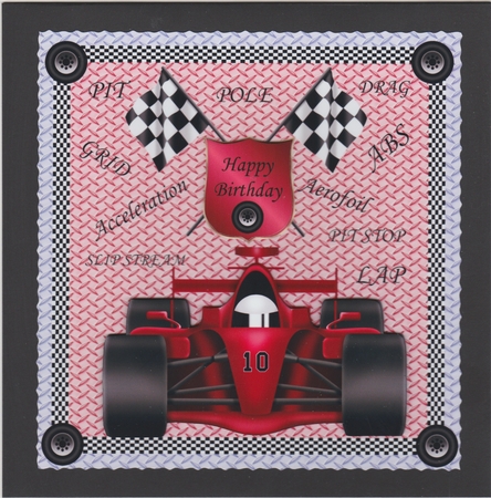 Red F1 Fathers Day/Birthday card front 2 by Susan Cummings