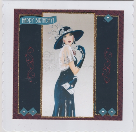 Art Deco Lady in Blue All Occasion Decoupage Card Making Kit by Susan Cummings
