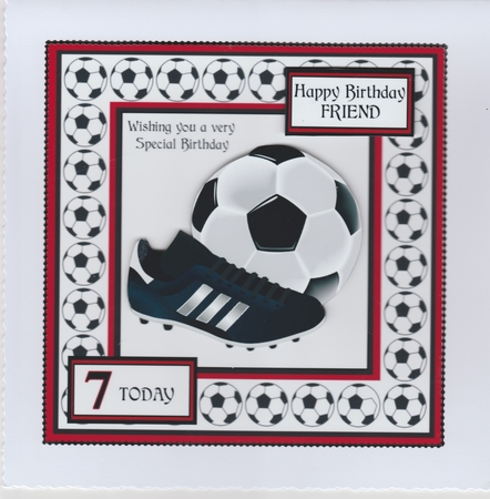 FOOTBALL BIRTHDAY CARD FOR BOYS AGED 4-9. RED & BLACK by Susan Cummings