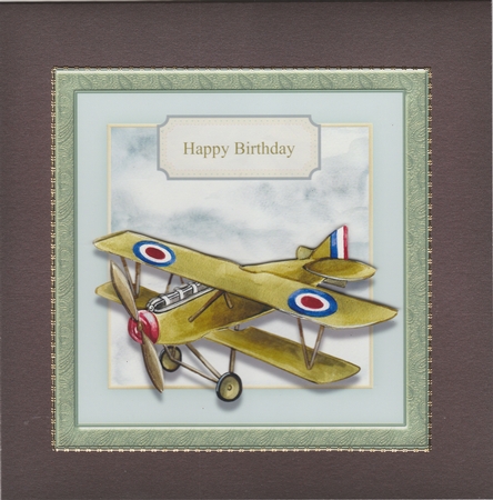 300dpi 6 x 6 ins vintage plane card front topper, with decoupage and choice of tag, by Susan Cummings