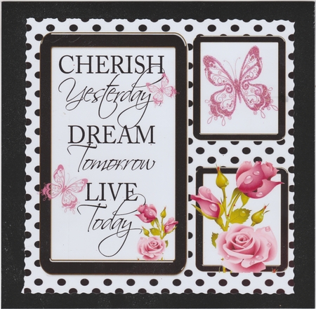 pretty pink roses and black polka dot photo frame 8x8 card front by Susan Cummings