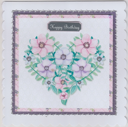Floral Heart 7.5 Inch Card Front Topper with Decoupage, Insert & Sentiment Tiles No.1 by Susan Cummings