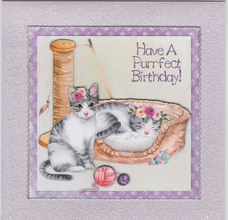 Cute grey kittens with flowers topper for 6x6 card Featured Gallery Photo