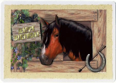 Horse in the Stable Birthday/male Card by Susan Cummings