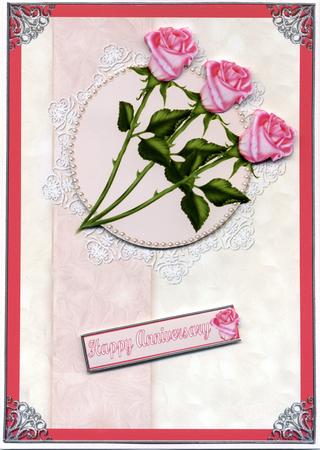 Pink Roses and Lace Female Decoupage Card Front by Susan Cummings