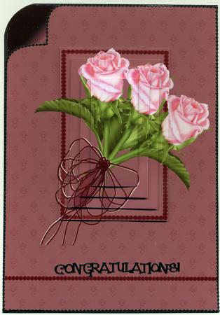 Pink Roses Bouquet Pyramid Card Front by Susan Cummings