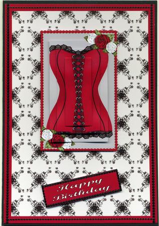 Red Basque and Pearls Pyramid Card Front by Susan Cummings