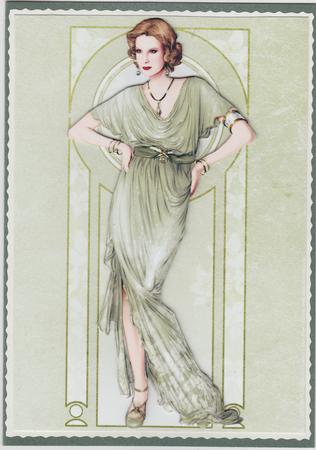 Art Deco Lady Elise (green) A4 by Susan Cummings