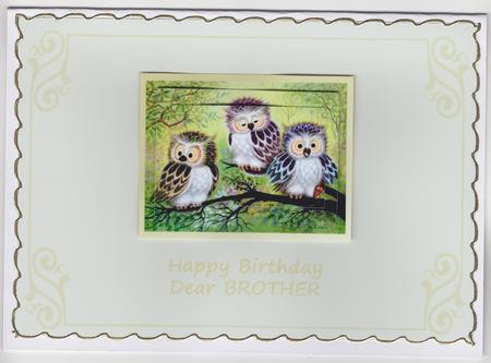 Three Wise Owls Pyramid Card Front - Brother by Susan Cummings
