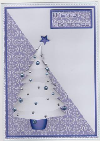 Blue Christmas Tree Card Front by Susan Cummings