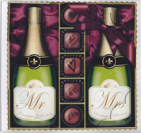 8 x 8 Mr & Mrs Champers N Chocs Scalloped Corner Topper by Susan Cummings