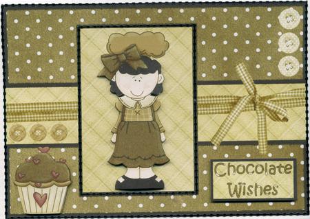 Chocolate Wishes Birthday Decoupage Card Front by Susan Cummings