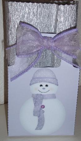 Cute Pastel Lilac Snowman Gift Bag by Susan Cummings