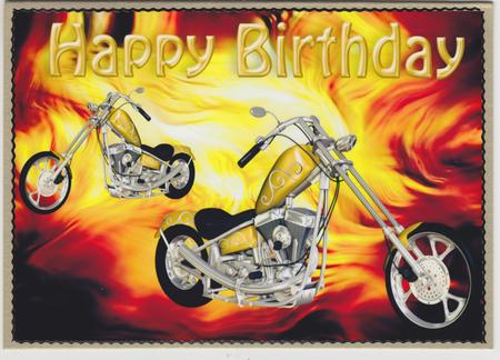 Gold Chopperbike with Flames A4 by Susan Cummings