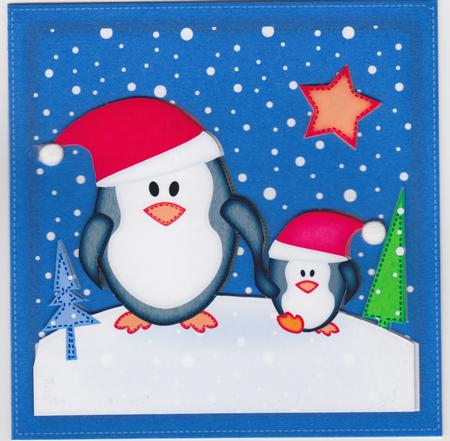 Cute Christmas Penguin Felties Cut and Fold Card by Susan Cummings
