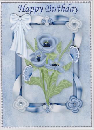 Blue Flowers in a Floral Frame A4 by Susan Cummings