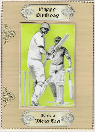 Have a Wicket Day, Cricket Card Front with Decoupage by Susan Cummings