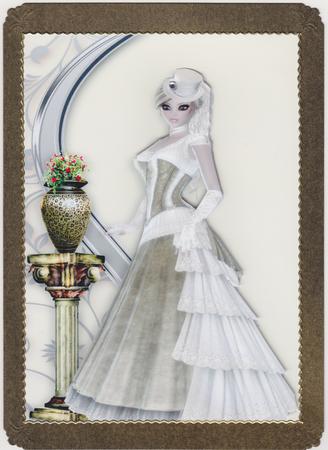 Vintage Lady in Cream Gown A4 by Susan Cummings