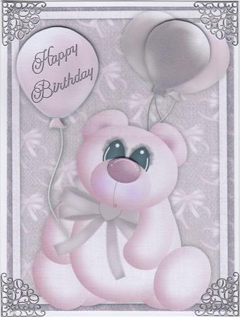Pink Balloon Bear A4 by Susan Cummings