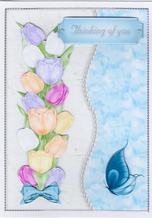 Blue Tulips Crinkle Card Front by Susan Cummings