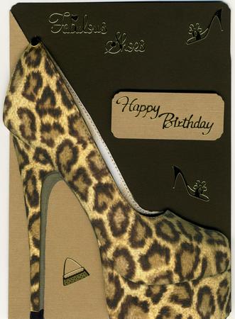 High Heel Shoe Shaped Front Card in Leopard Print by Susan Cummings