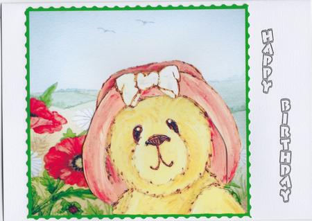 Honey the Teddy Bear in the Poppy Field Decoupage Card by Susan Cummings