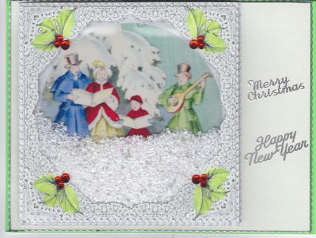 Christmas Carol Singers Square Shaker Card by Susan Cummings
