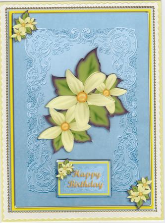 Floral Cluster on Blue Embroidery by Susan Cummings