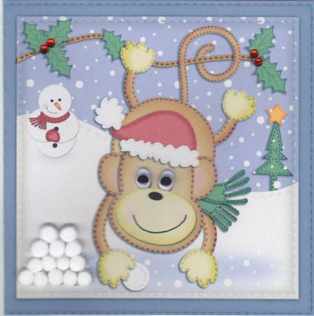Xmas Chunky Monkey Quick Cut and Fold Card by Susan Cummings