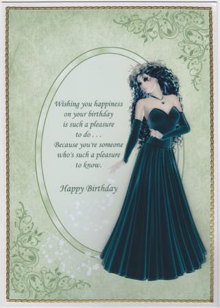 Lady in Green with Birthday Wishes by Susan Cummings